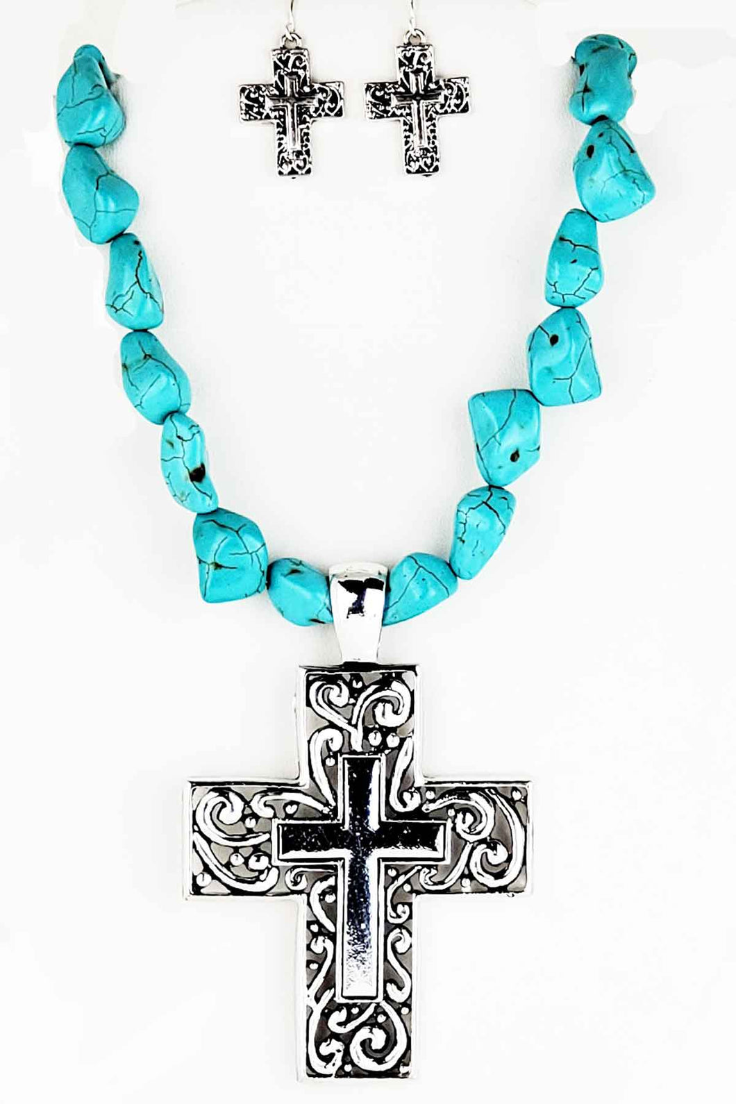 TURQUOISE AND SCROLL CROSS SET